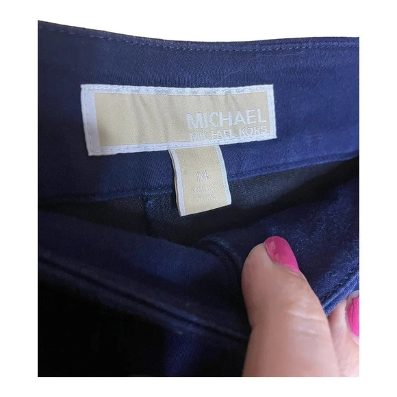 MICHAEL Michael Kors Indigo Blue Button Front Creased Cropped Slacks Size 14 - Picture 3 of 5